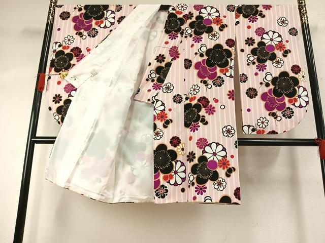 平和屋着物●九重　小振袖　二尺袖　枝梅文　金彩　洗える着物　AABJ4139fy