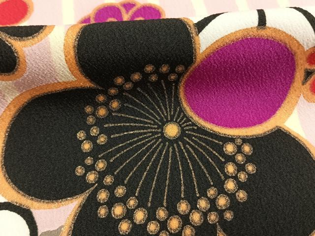 平和屋着物●九重　小振袖　二尺袖　枝梅文　金彩　洗える着物　AABJ4139fy