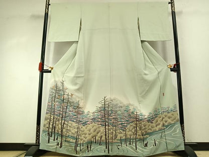 平和屋着物●本加賀友禅作家　宮野勇造　色留袖　雀　樹林文　暈し染め　正絹　逸品　AABJ4145fy