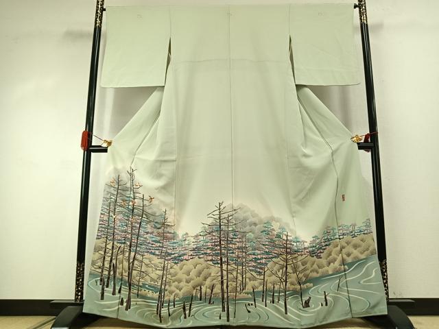 平和屋着物●本加賀友禅作家　宮野勇造　色留袖　雀　樹林文　暈し染め　正絹　逸品　AABJ4145fy