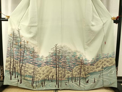 平和屋着物●本加賀友禅作家　宮野勇造　色留袖　雀　樹林文　暈し染め　正絹　逸品　AABJ4145fy