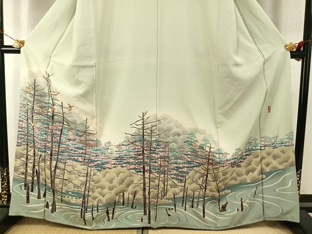 平和屋着物●本加賀友禅作家　宮野勇造　色留袖　雀　樹林文　暈し染め　正絹　逸品　AABJ4145fy