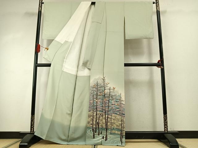 平和屋着物●本加賀友禅作家　宮野勇造　色留袖　雀　樹林文　暈し染め　正絹　逸品　AABJ4145fy