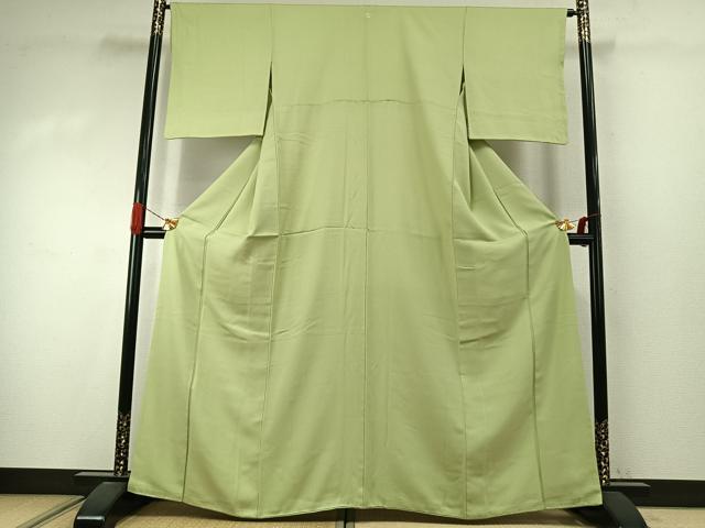 平和屋着物●上質な色無地　霞地紋　若菜色　正絹　逸品　AABJ4149fy