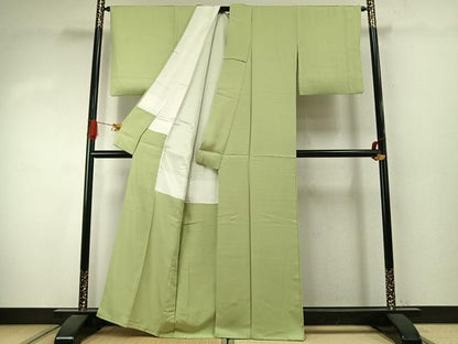 平和屋着物●上質な色無地　霞地紋　若菜色　正絹　逸品　AABJ4149fy