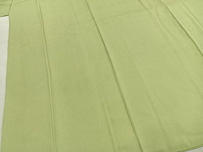 平和屋着物●上質な色無地　霞地紋　若菜色　正絹　逸品　AABJ4149fy