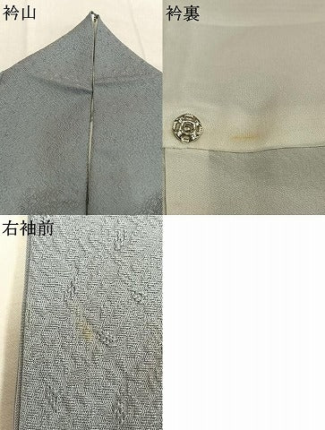 平和屋着物●上質な色無地　堅牢染　花尽くし地紋　灰青色　丹後ちりめん　反端付き　正絹　逸品　AABJ4155fy