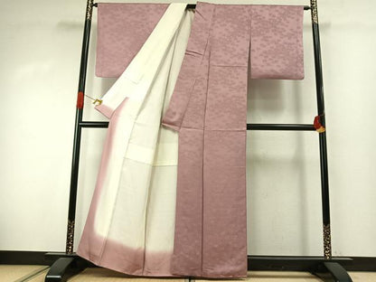 平和屋着物●上質な色無地　舞葉地紋　撫子色　正絹　逸品　AABJ4157fy