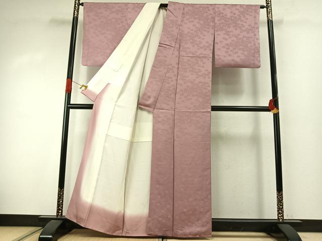 平和屋着物●上質な色無地　舞葉地紋　撫子色　正絹　逸品　AABJ4157fy