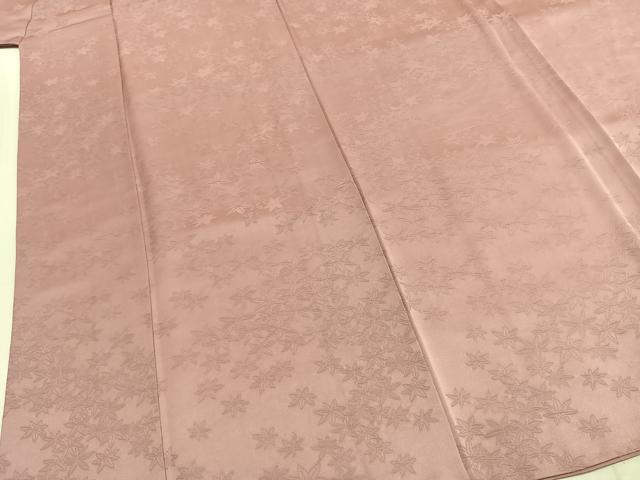 平和屋着物●上質な色無地　舞葉地紋　撫子色　正絹　逸品　AABJ4157fy