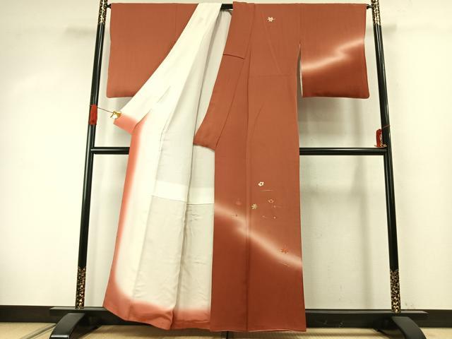 平和屋着物●訪問着　総刺繍　松葉　舞花文　暈し染め　金糸　鬼しぼ縮緬　正絹　逸品　AABJ4160fy