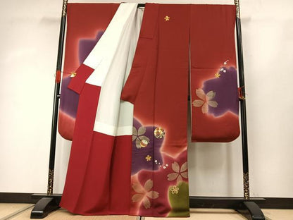 平和屋着物●豪華振袖　駒刺繍　毬　舞桜文　暈し染め　金糸　金彩　正絹　逸品　AABJ4161fy