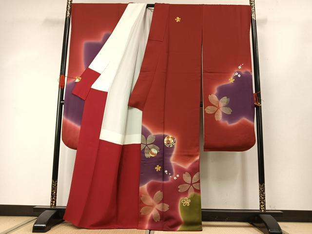 平和屋着物●豪華振袖　駒刺繍　毬　舞桜文　暈し染め　金糸　金彩　正絹　逸品　AABJ4161fy