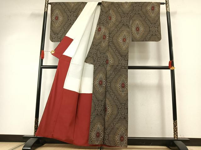 平和屋着物●本場大島紬　割り込み絣　正絹　逸品　AABJ4163fy