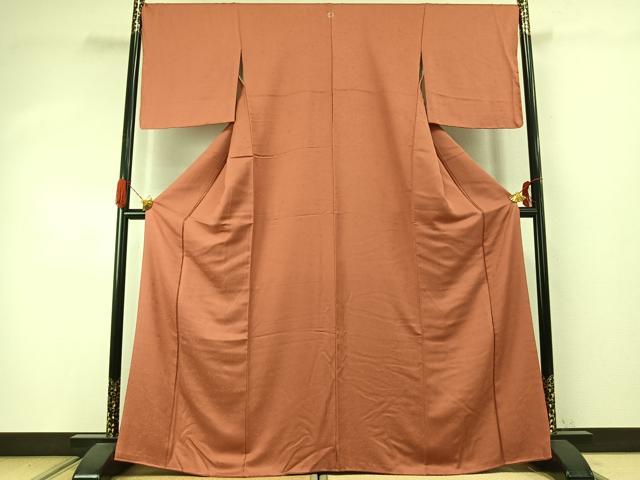 平和屋着物●上質な色無地　草花地紋　纁色　正絹　逸品　未使用　AABJ4166fy