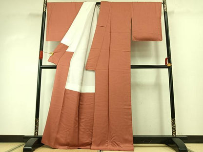 平和屋着物●上質な色無地　草花地紋　纁色　正絹　逸品　未使用　AABJ4166fy
