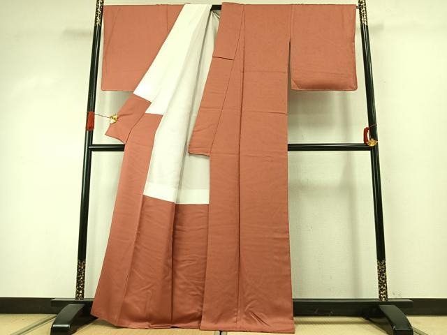 平和屋着物●上質な色無地　草花地紋　纁色　正絹　逸品　未使用　AABJ4166fy