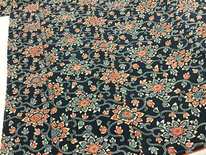 平和屋着物●上質な小紋　藍　型染め　花唐草文　鬼しぼ縮緬　正絹　逸品　未使用　AABJ4168fy