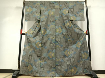 平和屋着物●本場大島紬　一元7マルキ　雲取り花文　黒地　正絹　逸品　AABJ4169fy