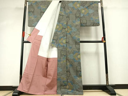 平和屋着物●本場大島紬　一元7マルキ　雲取り花文　黒地　正絹　逸品　AABJ4169fy