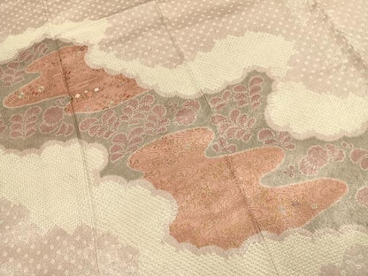平和屋着物●訪問着　総刺繍　絞り　舞花文　金彩　正絹　逸品　AABJ4172fy