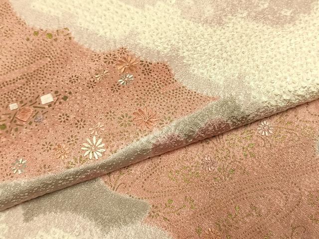 平和屋着物●訪問着　総刺繍　絞り　舞花文　金彩　正絹　逸品　AABJ4172fy
