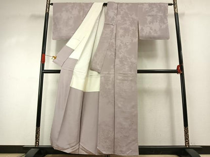 平和屋着物●上質な色無地　樹林地紋　桜鼠色　正絹　逸品　AABJ4173fy