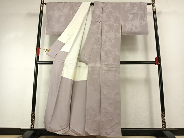 平和屋着物●上質な色無地　樹林地紋　桜鼠色　正絹　逸品　AABJ4173fy