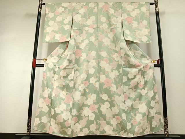 平和屋着物●上質な小紋　地紋起こし　草花文　正絹　逸品　未使用　AABJ4176fy