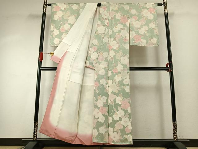 平和屋着物●上質な小紋　地紋起こし　草花文　正絹　逸品　未使用　AABJ4176fy