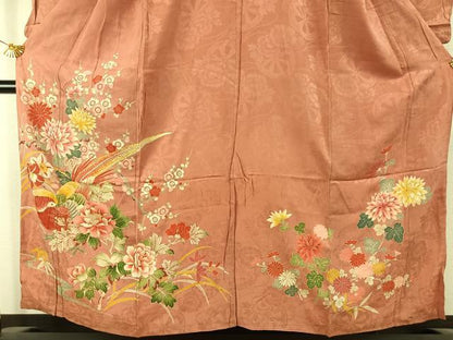 平和屋着物●アンティーク　大正ロマン　訪問着　刺繍　花鳥文　金彩　正絹　逸品　AABJ4177fy