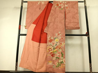 平和屋着物●アンティーク　大正ロマン　訪問着　刺繍　花鳥文　金彩　正絹　逸品　AABJ4177fy