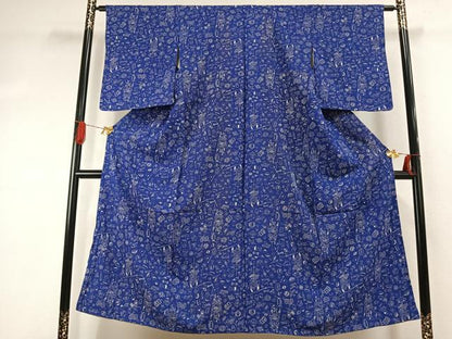 平和屋着物●上質な小紋　宝尽くし人物文　正絹　逸品　AABJ4179fy