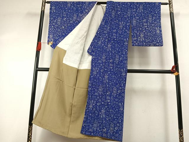 平和屋着物●上質な小紋　宝尽くし人物文　正絹　逸品　AABJ4179fy