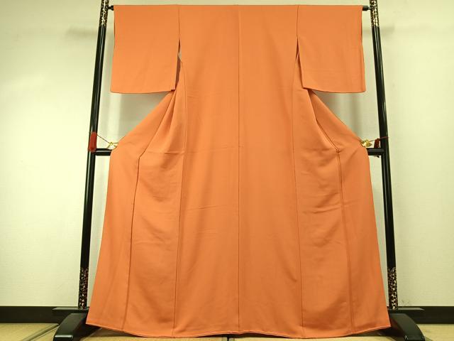 平和屋着物●上質な色無地　丸地紋　柿色　正絹　逸品　AABJ4180fy