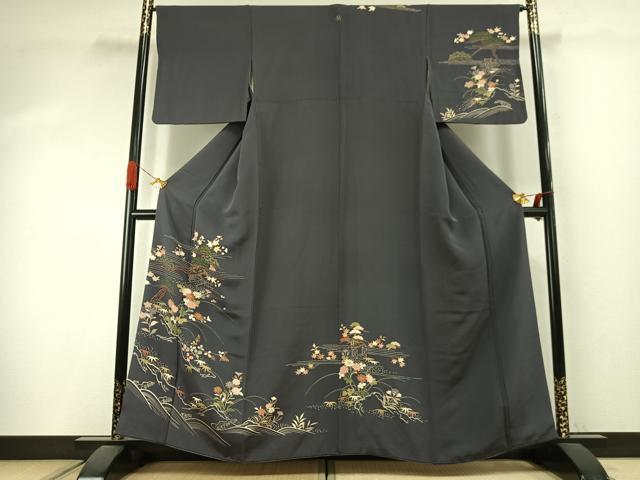 平和屋着物●訪問着　刺繍　風景花文　金彩　正絹　逸品　AABJ4181fy