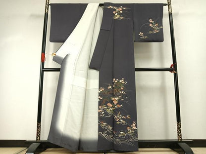 平和屋着物●訪問着　刺繍　風景花文　金彩　正絹　逸品　AABJ4181fy
