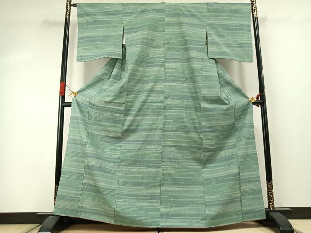 平和屋着物●本場結城紬　重要無形文化財　100亀甲　横段文　正絹　逸品　AABJ4182fy