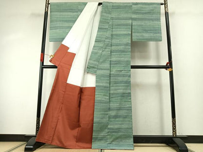 平和屋着物●本場結城紬　重要無形文化財　100亀甲　横段文　正絹　逸品　AABJ4182fy