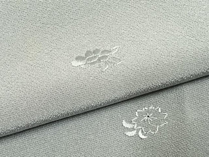 平和屋着物●上質な色無地　総刺繍　草花文　灰青色　正絹　逸品　AABJ4183fy