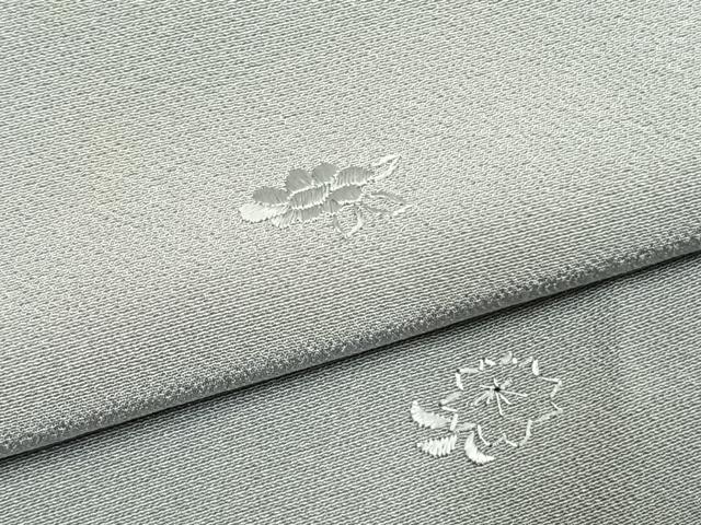 平和屋着物●上質な色無地　総刺繍　草花文　灰青色　正絹　逸品　AABJ4183fy
