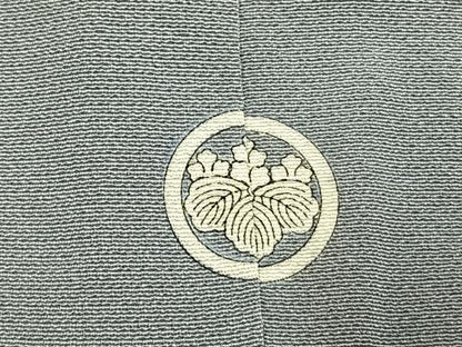 平和屋着物●上質な色無地　総刺繍　草花文　灰青色　正絹　逸品　AABJ4183fy