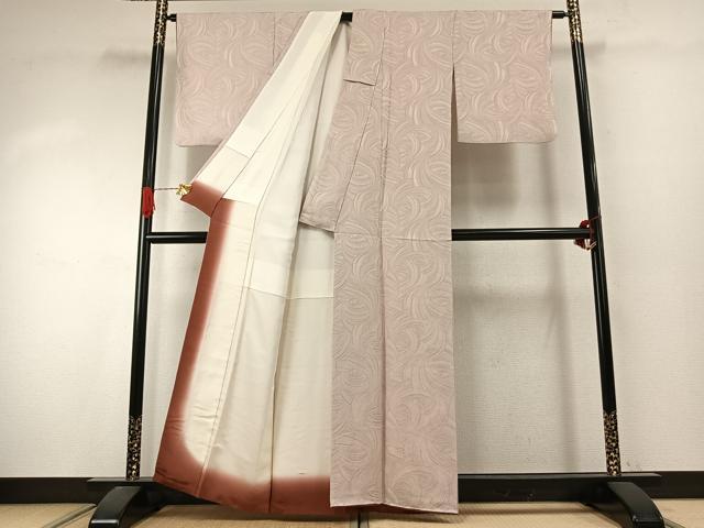平和屋着物●上質な色無地　幾何学地紋　灰桜色　正絹　逸品　AABJ4185fy