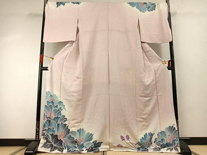 平和屋着物●訪問着　作家物　草花文　暈し染め　金彩　やまと金ラベル　ロング丈　正絹　逸品　AABJ4186fy