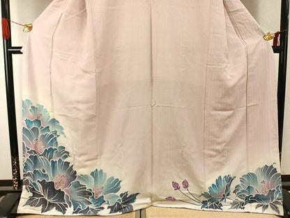 平和屋着物●訪問着　作家物　草花文　暈し染め　金彩　やまと金ラベル　ロング丈　正絹　逸品　AABJ4186fy