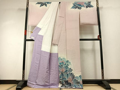 平和屋着物●訪問着　作家物　草花文　暈し染め　金彩　やまと金ラベル　ロング丈　正絹　逸品　AABJ4186fy