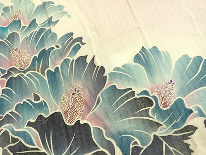 平和屋着物●訪問着　作家物　草花文　暈し染め　金彩　やまと金ラベル　ロング丈　正絹　逸品　AABJ4186fy