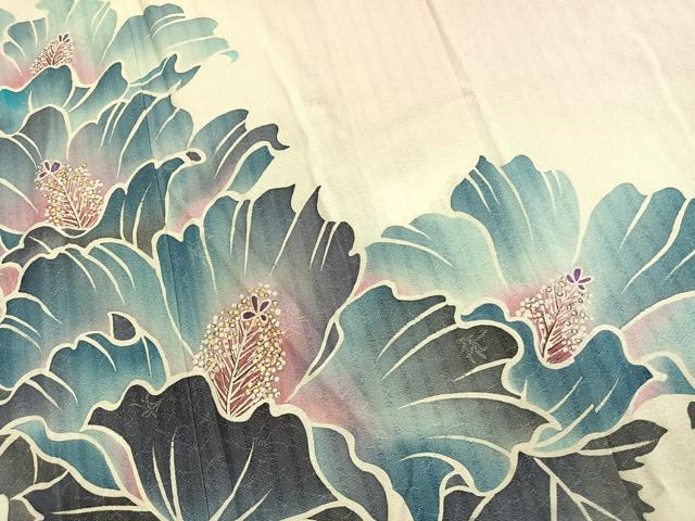 平和屋着物●訪問着　作家物　草花文　暈し染め　金彩　やまと金ラベル　ロング丈　正絹　逸品　AABJ4186fy