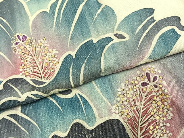 平和屋着物●訪問着　作家物　草花文　暈し染め　金彩　やまと金ラベル　ロング丈　正絹　逸品　AABJ4186fy