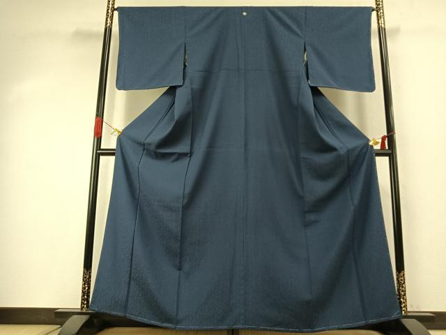 平和屋着物●色無地　草花地紋　鉄御納戸色　洗える着物　未使用　AABJ4187fy